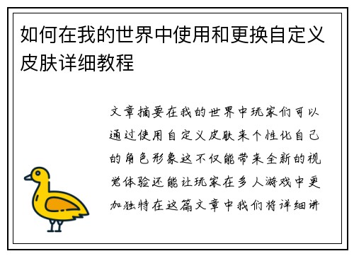 如何在我的世界中使用和更换自定义皮肤详细教程